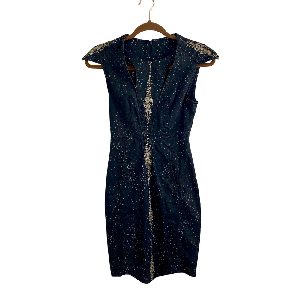 Kelly‎ Wearstler Avant Garde Cut Out Sheath Dress Pockets Black Gray Stretch